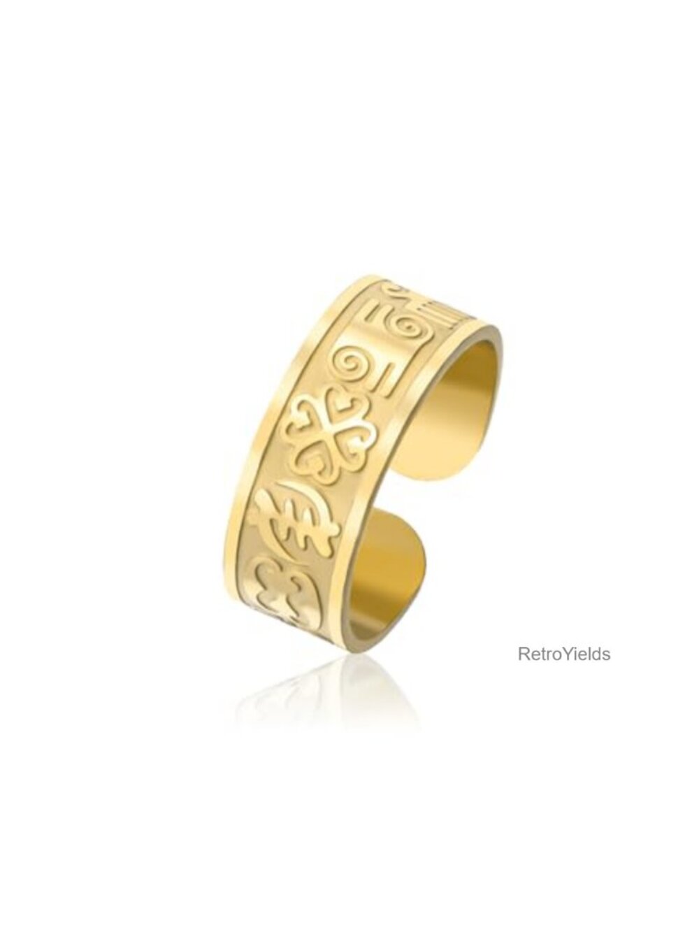 Stainless Steel Adinkra Symbol Open Ring Adjustable Band Cultural Ethnic